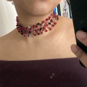 Kirks folly Elegant Red and Black Beaded Choker Necklace